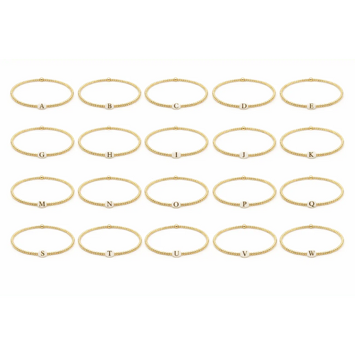 2mm Gold Filled Initial Mother of Pearl Charm Waterproof Bracelets