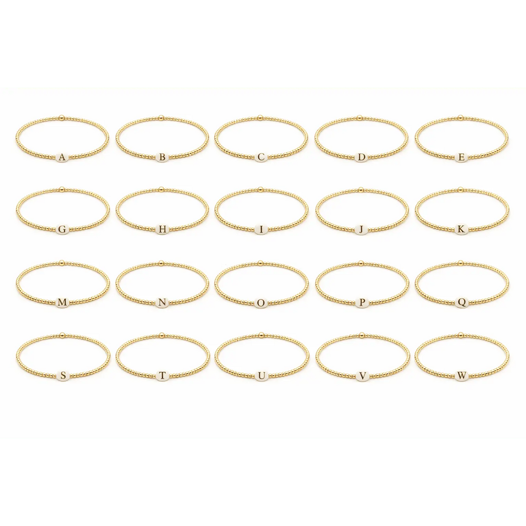 2mm Gold Filled Initial Mother of Pearl Charm Waterproof Bracelets