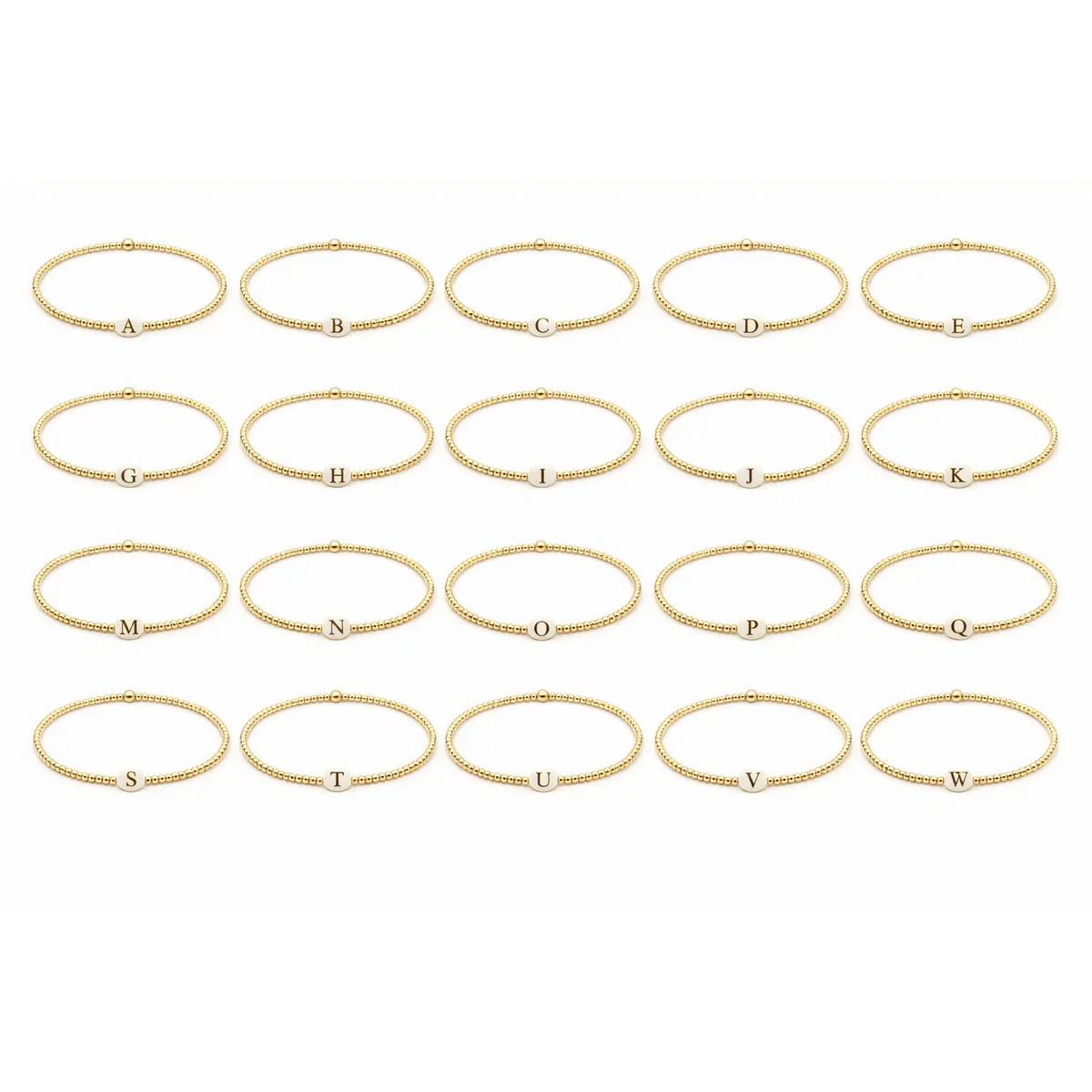 2mm Gold Filled Initial Mother of Pearl Charm Waterproof Bracelets